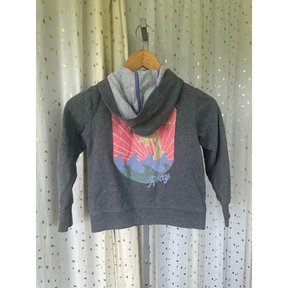 Roxy Girl Sun Sand Surf Full Zip Front Pocket Ribbed Trim Hoodie Jacket 7-8 S